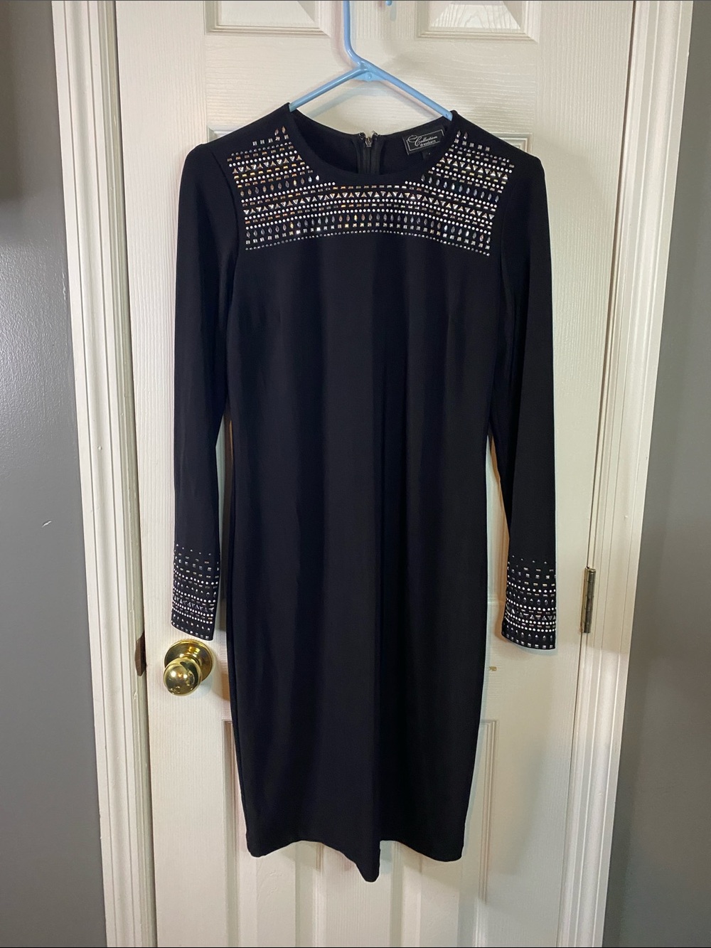 Dress Barn Black Studded Long-Sleeve Dress Size 6.